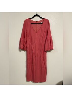 Veronica Beard Dress Women’s Size 10 Pink Melon Amalita Midi V Neck Dress